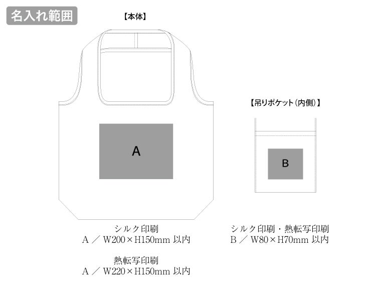 ＯＢＰポケッタブルマルシェトート（Ｍ）の名入れ範囲