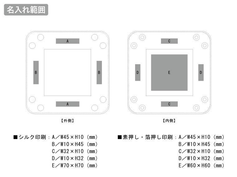 レザースタイルボタントレイの名入れ範囲
