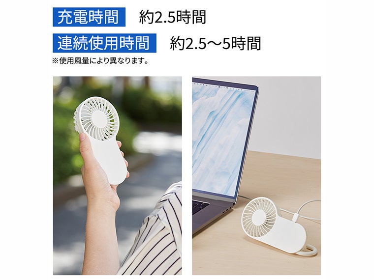 コンパクトハンディUSBファン（リン酸鉄使用）の使用イメージ画像。