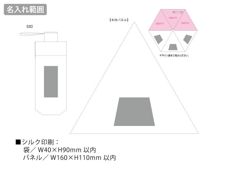 形状記憶遮熱遮光折りたたみ傘の名入れ範囲