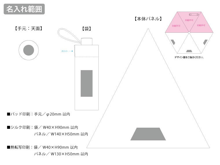 ベーシック遮光折りたたみ傘の名入れ範囲