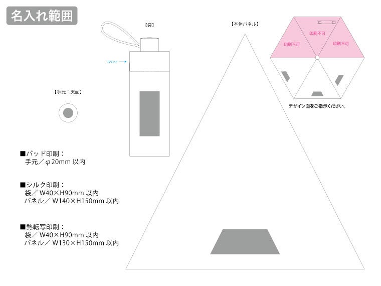 シンプル折りたたみ傘の名入れ範囲