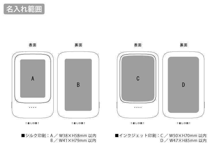 モバイルチャージャー５０００（準固体使用）の名入れ範囲。