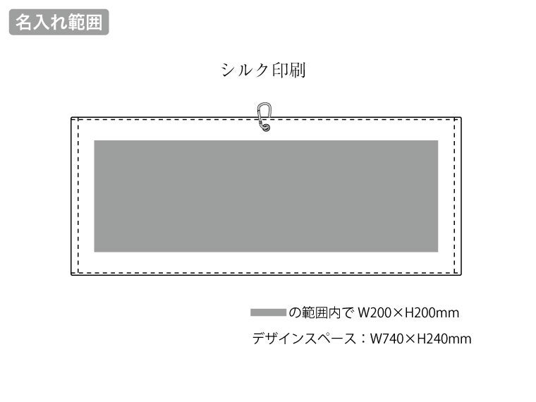 プリントしやすいコットンシャーリングカラビナ付フェイスタオルの名入れ範囲