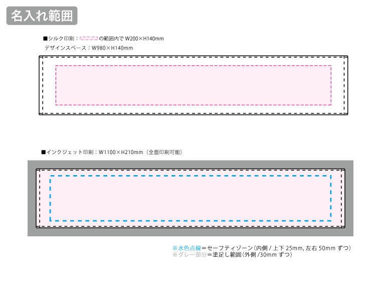プリントしやすいコットンシャーリングマフラータオル（厚手）　ホワイトの名入れ範囲