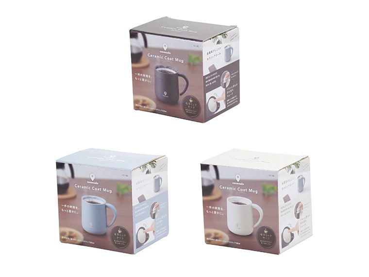 CC-24C cococafe （ココカフェ）蓋付き真空二重セラミックコートマグ 300mlの化粧箱画像。