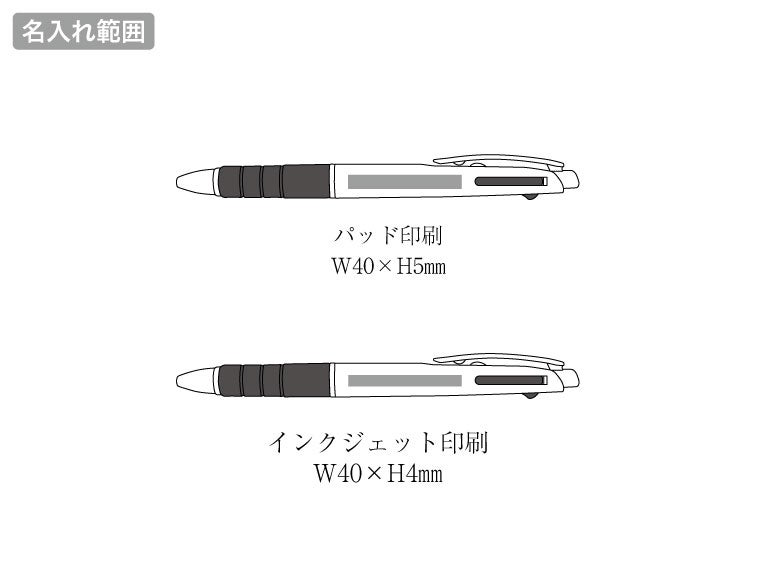 カラーグリップ3色ボールペンの名入れ範囲。