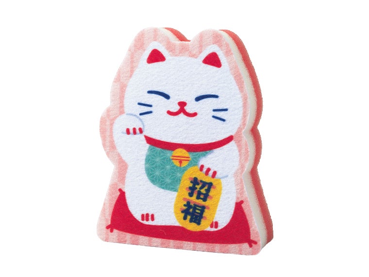 笑門来福／キッチンスポンジ2個セットの招き猫型スポンジ画像。