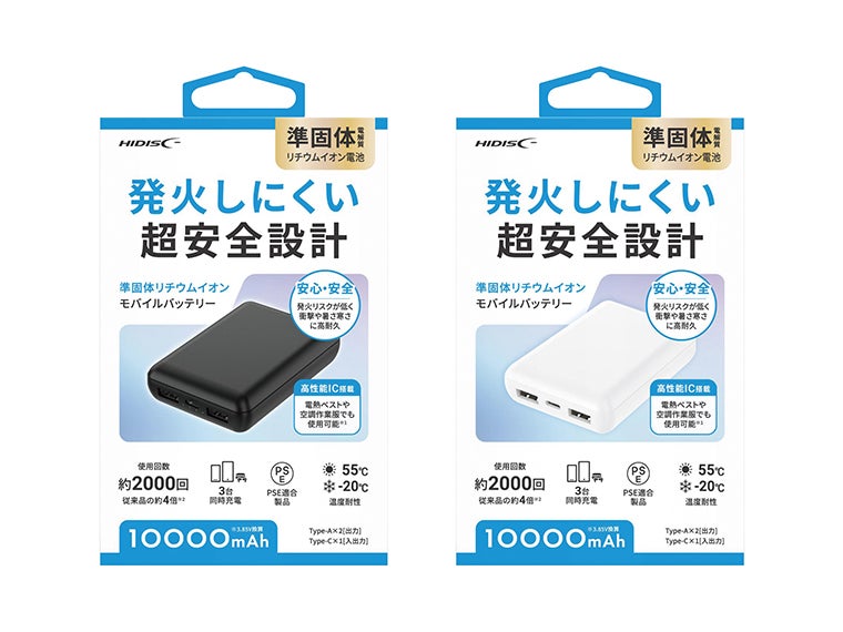 準固体モバイルバッテリー10,000mAhの化粧箱画像。
