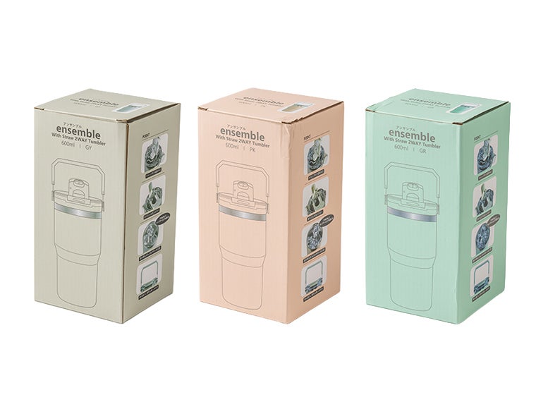 ストロー付き2WAYタンブラー600mlの化粧箱。